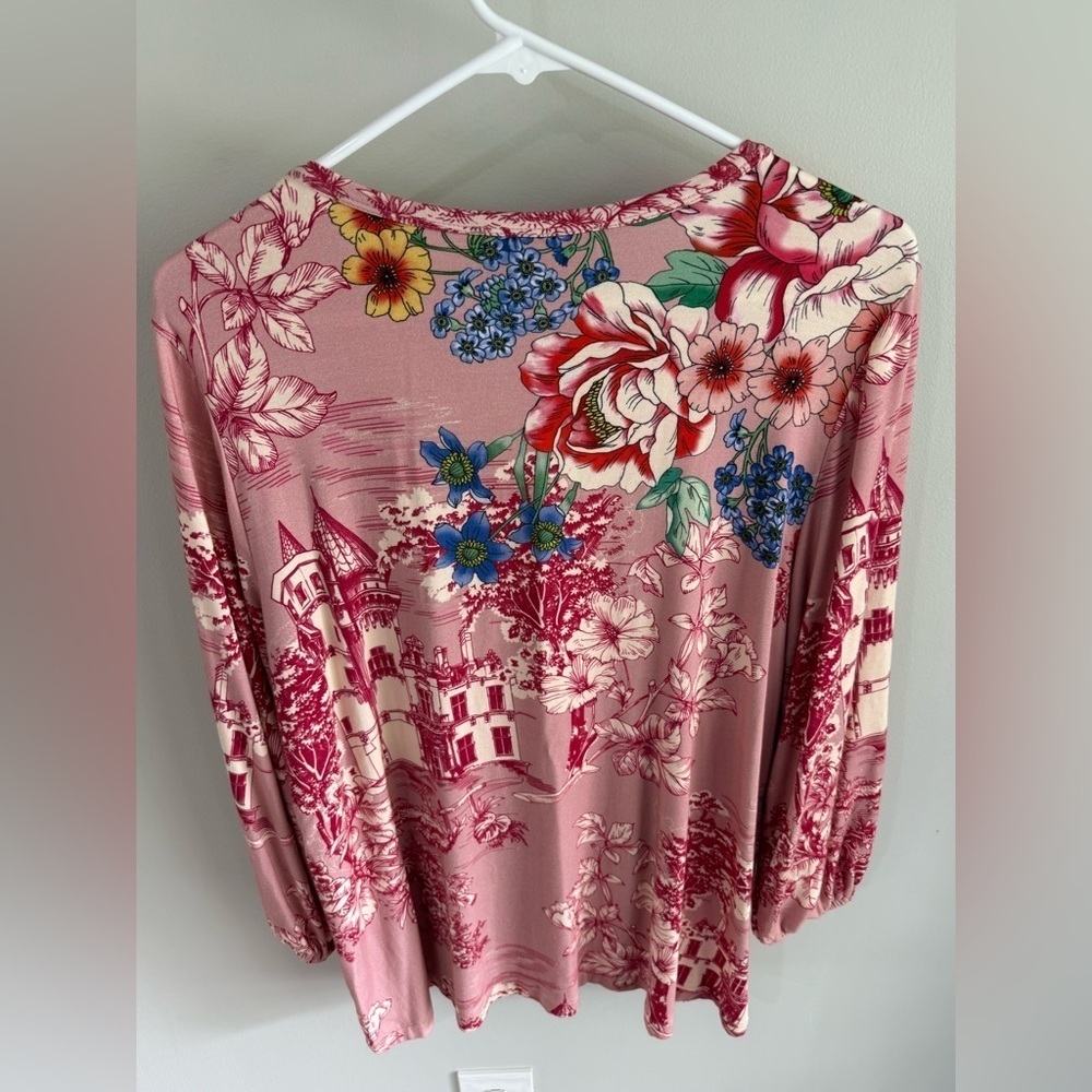 Johnny Was House on the Hill Puff Long Sleeve Top - Pink Floral - Size Large - Picture 11 of 12